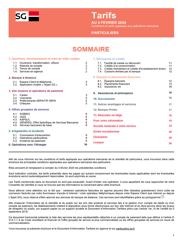 Conditions Appliquées Aux Opérations Bancaires de La Clientèle Des  Particuliers - 2024!06!07 | PDF