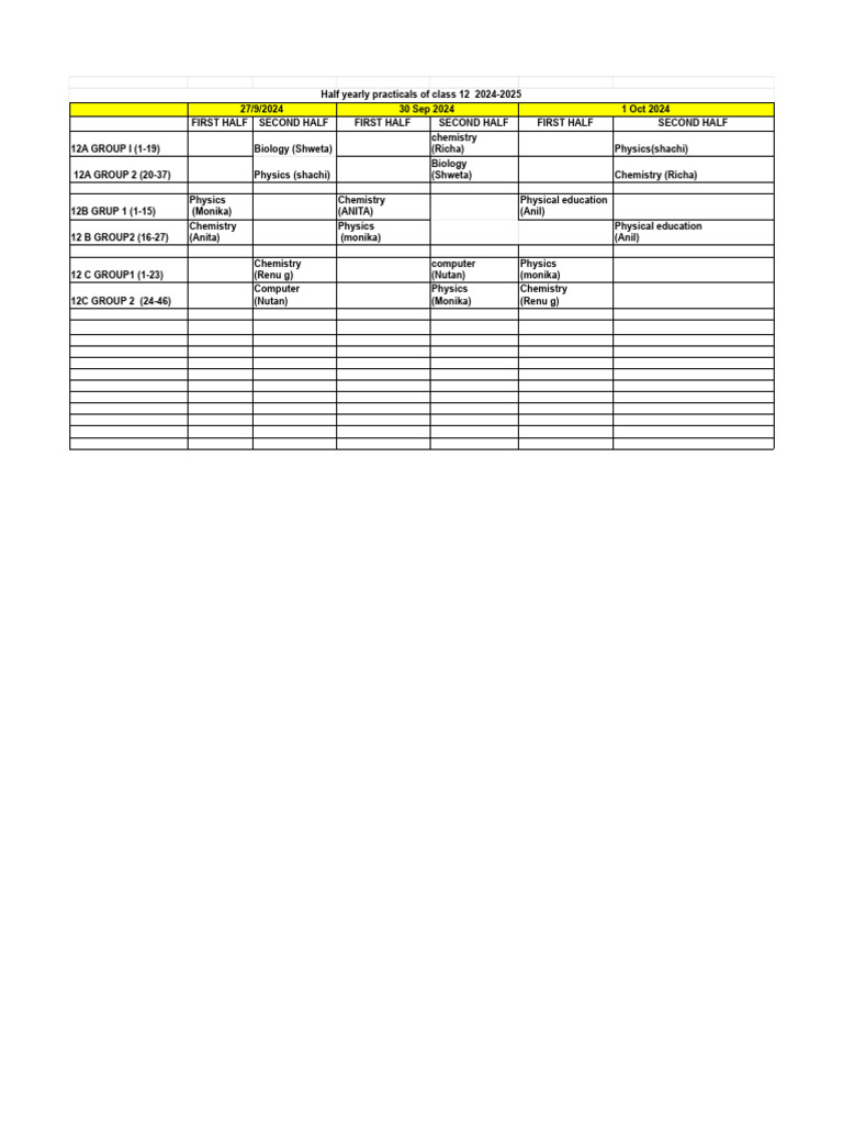 Half Yearly Practical Class 12 2024 - 2025 | PDF