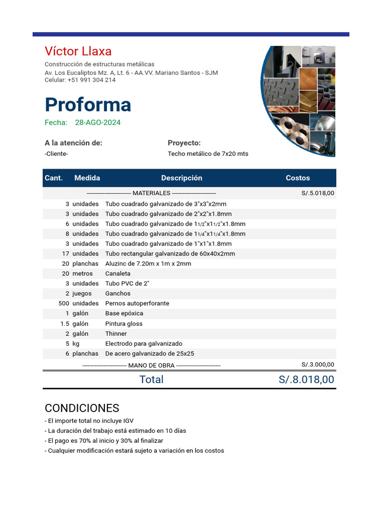 Proforma Techo Metálico | PDF