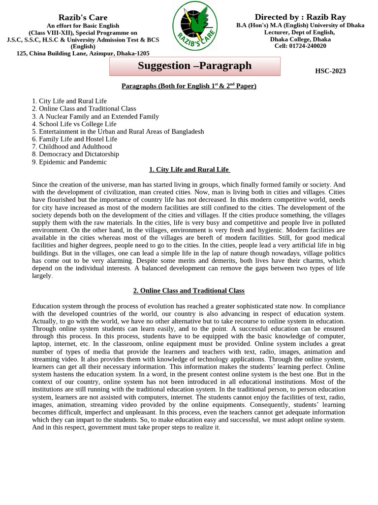 Paragraph-Comparison and Contrast | PDF