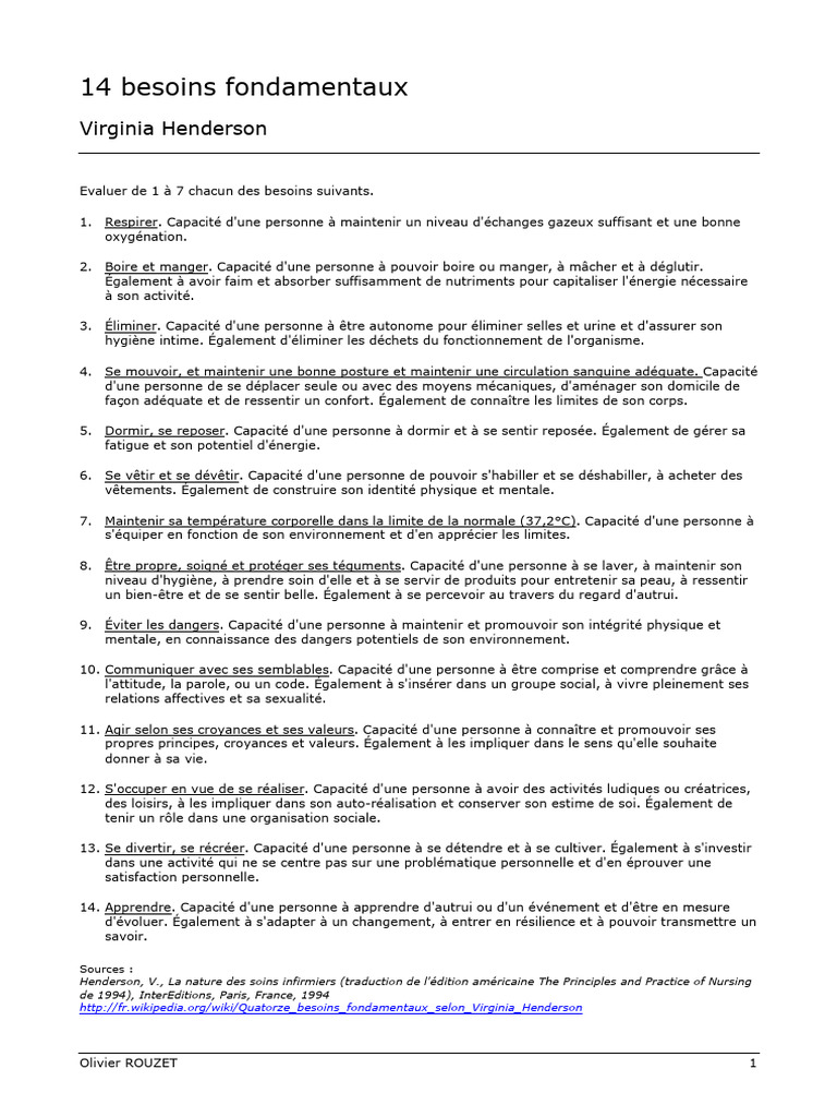 Les 14 besoins fondamentaux de Henderson | PDF | Allaitement