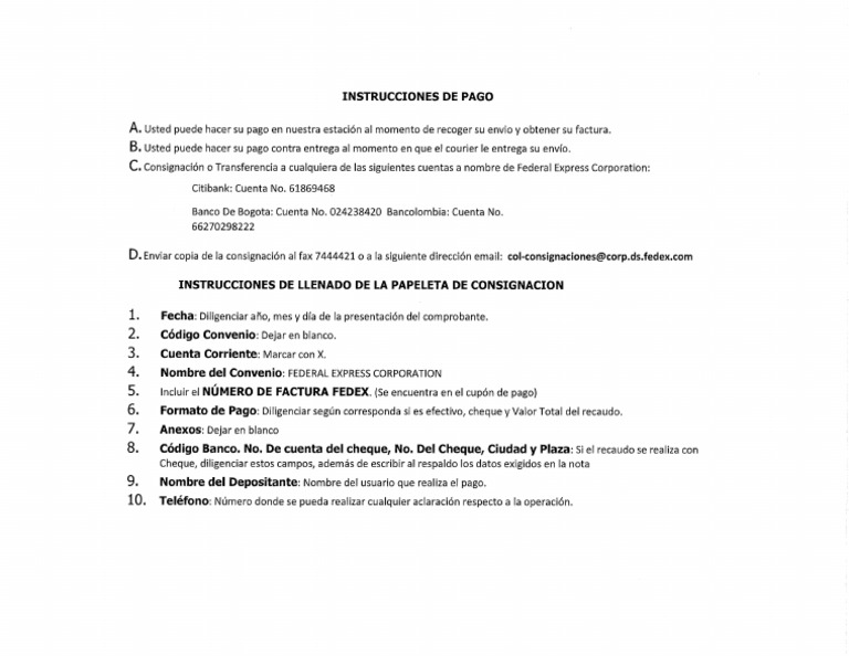 Instrucciones de Pago | PDF