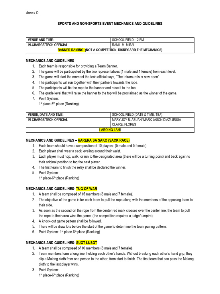 Intramurals 2025 Event Mechanics Guide | PDF | Sports