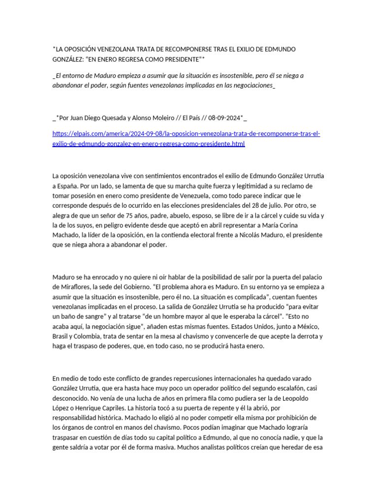 La Oposición Venezolana Trata de Recomponerse Tras El Exilio de Edmundo ...