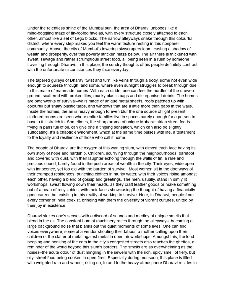 Dharavi. - Coursework 1 - Descriptive Writing - Smayan Sharma - 10A. | PDF