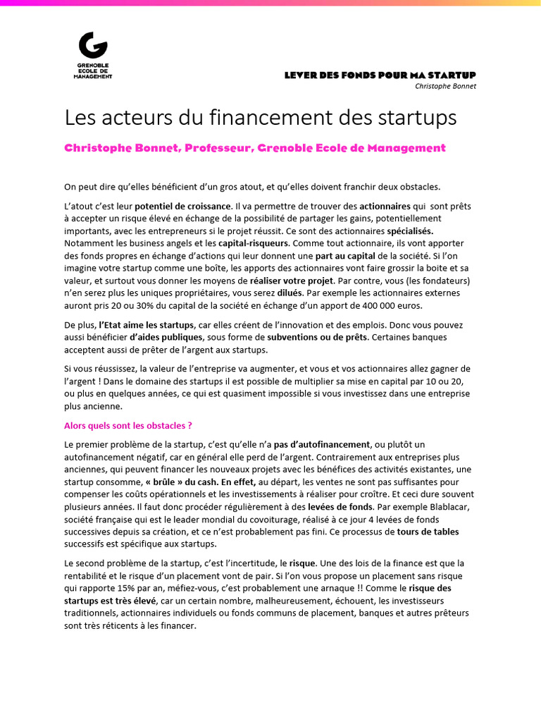 1.8 Les Acteurs Du Financement Des Startups | PDF