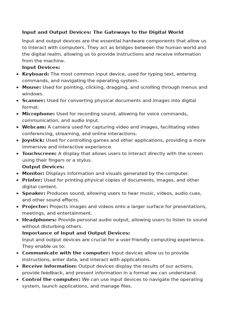 Input and Output Devices | PDF
