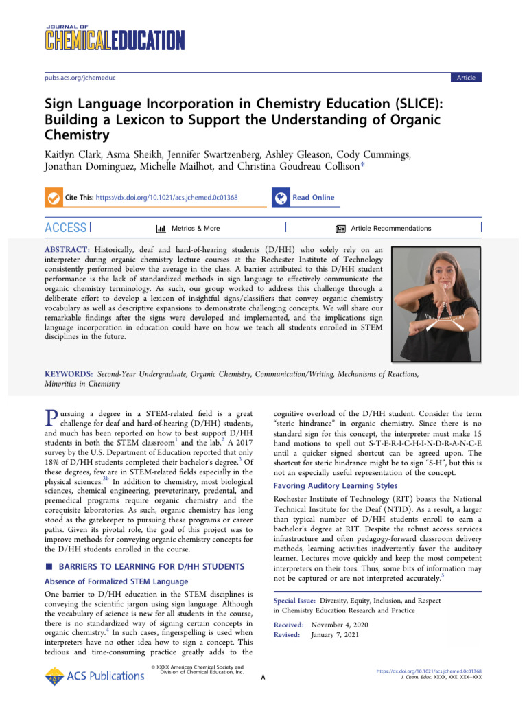 Sign Language Incorporation in Chemistry Education | PDF