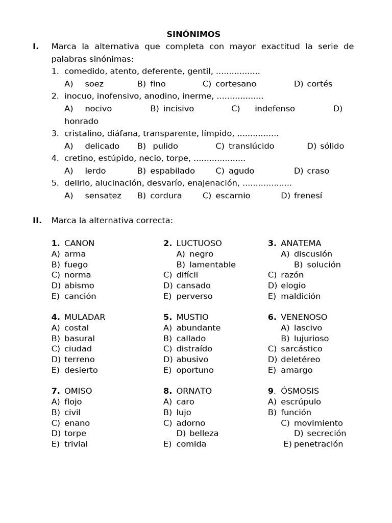 Sinónimos Practica | PDF