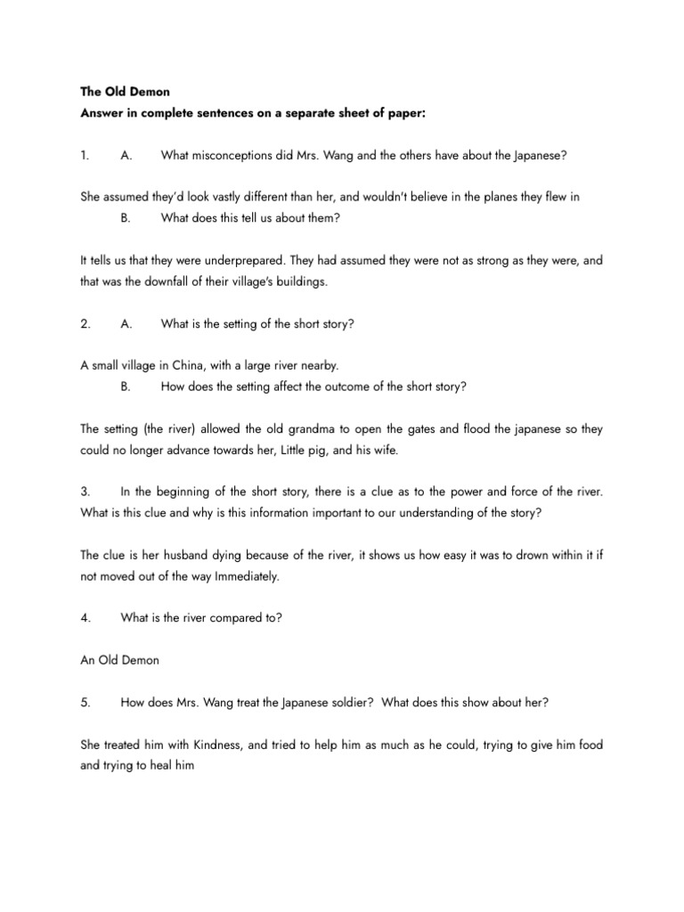 The Old Demon - Questions | PDF