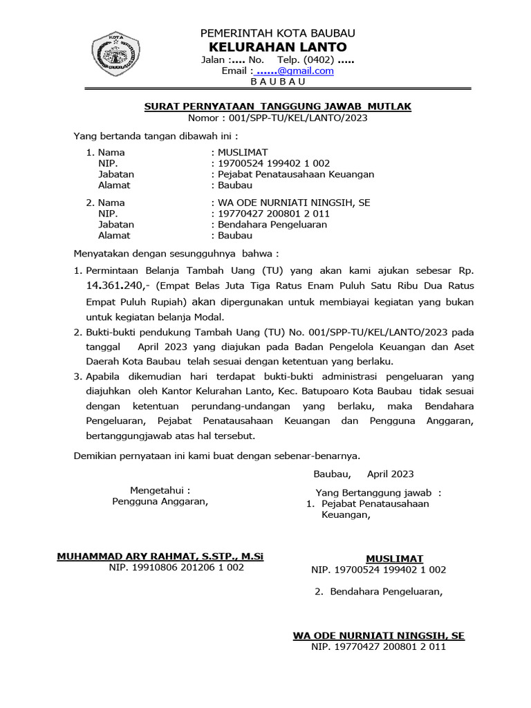 Surat Pernyataan Mutlak - Doc.lloo | PDF