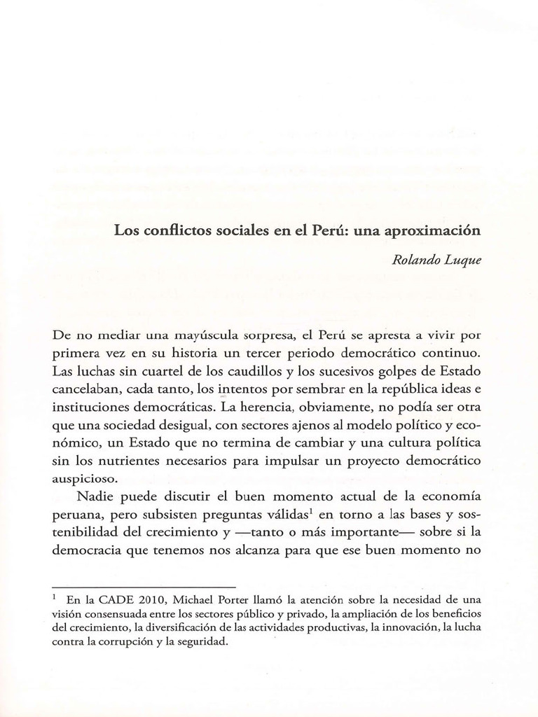 Rolando Luque Los Conflictos Sociales en El Perú Una Aproximación AULA ...