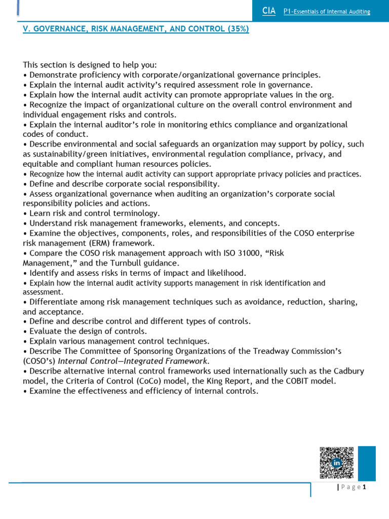 Governance, Risk Management, and Control (35%) | PDF