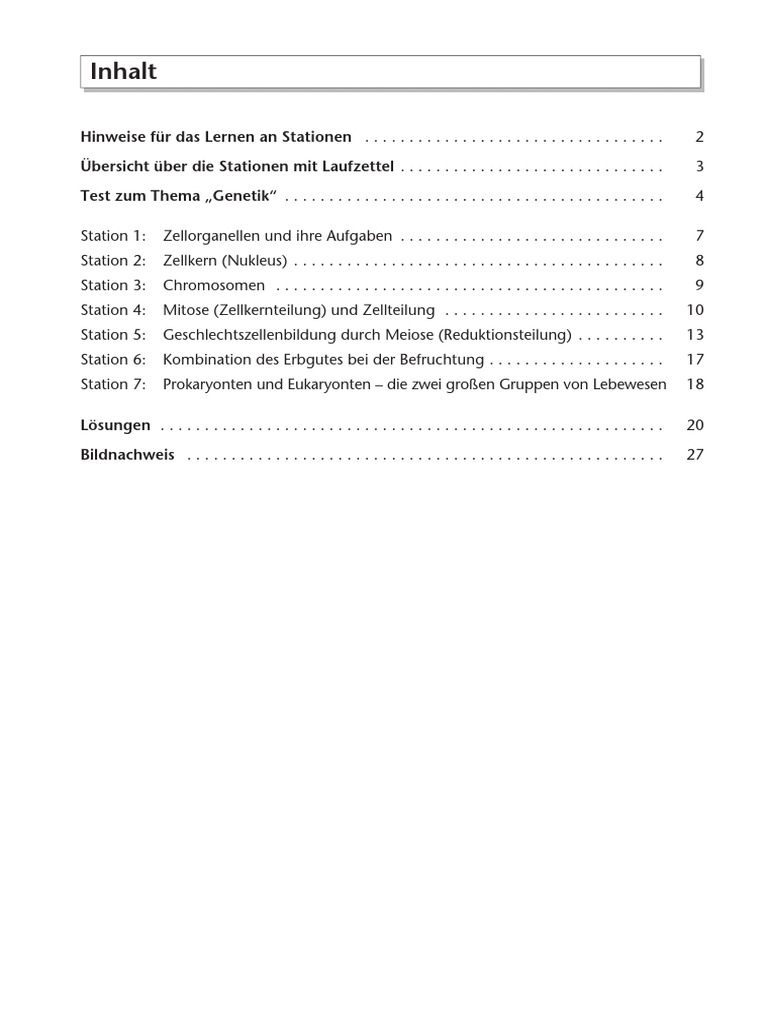 Grundlagen Der Genetik Zelle Mitose Meiose Stationsarbeit Biologie 8 10 