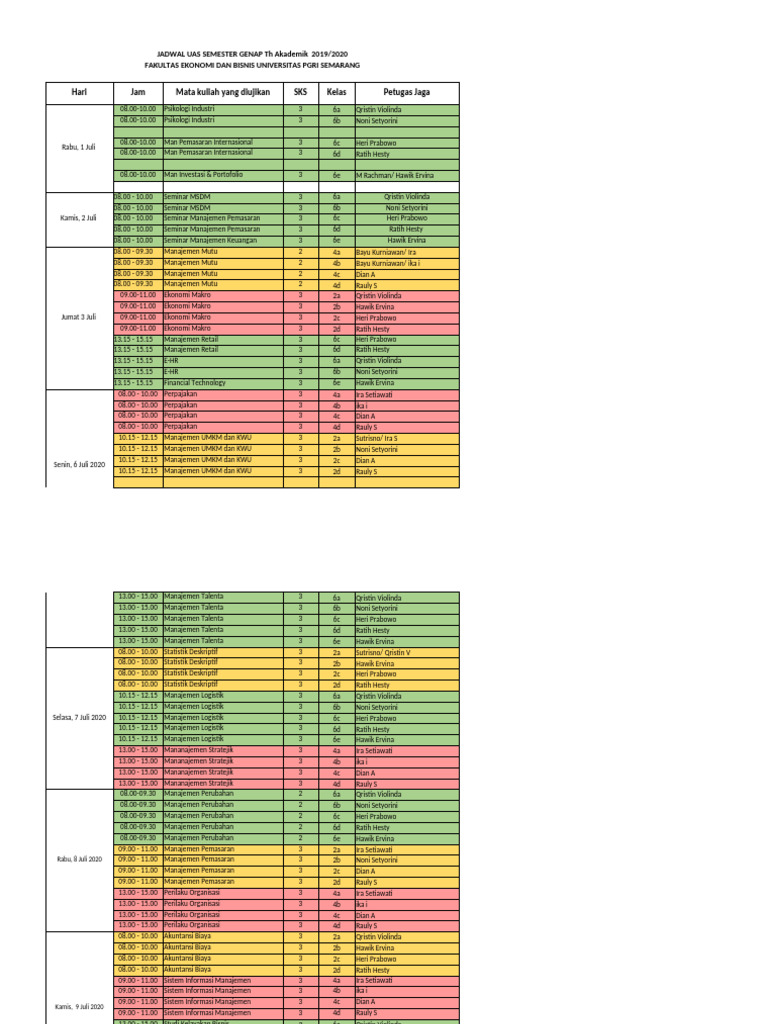 Jadwal Uas Genap 20192020 Online | PDF