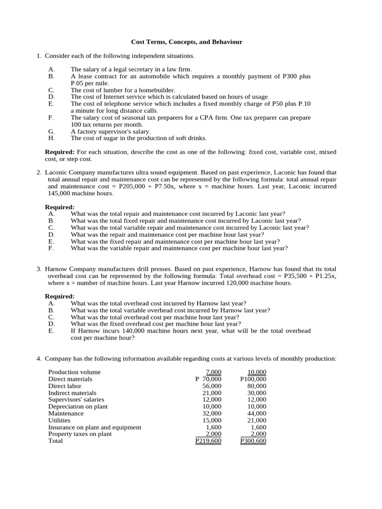 2 Cost Terms Concepts and Behaviour Questions | PDF | Business ...