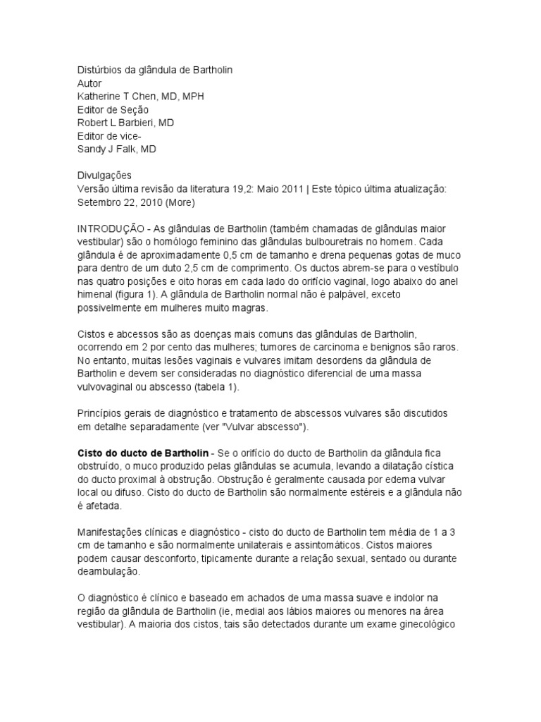 Distúrbios da Glândula de Bartholin | PDF | Ablação | Câncer