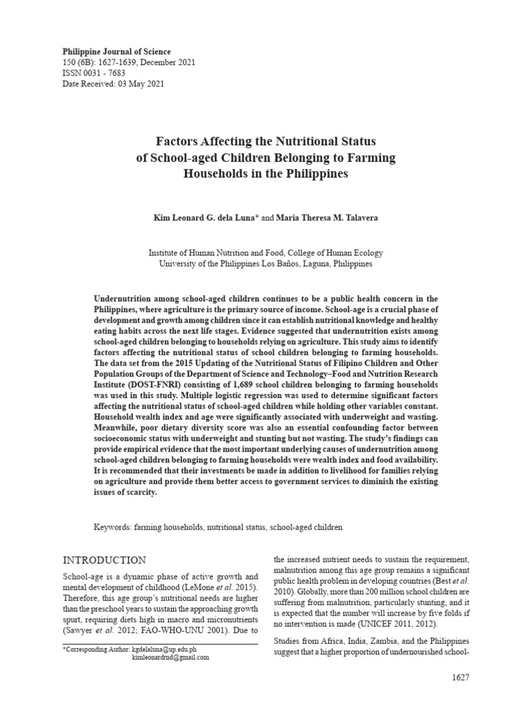Factors Affecting Nutritional Status of School-Aged Children | PDF