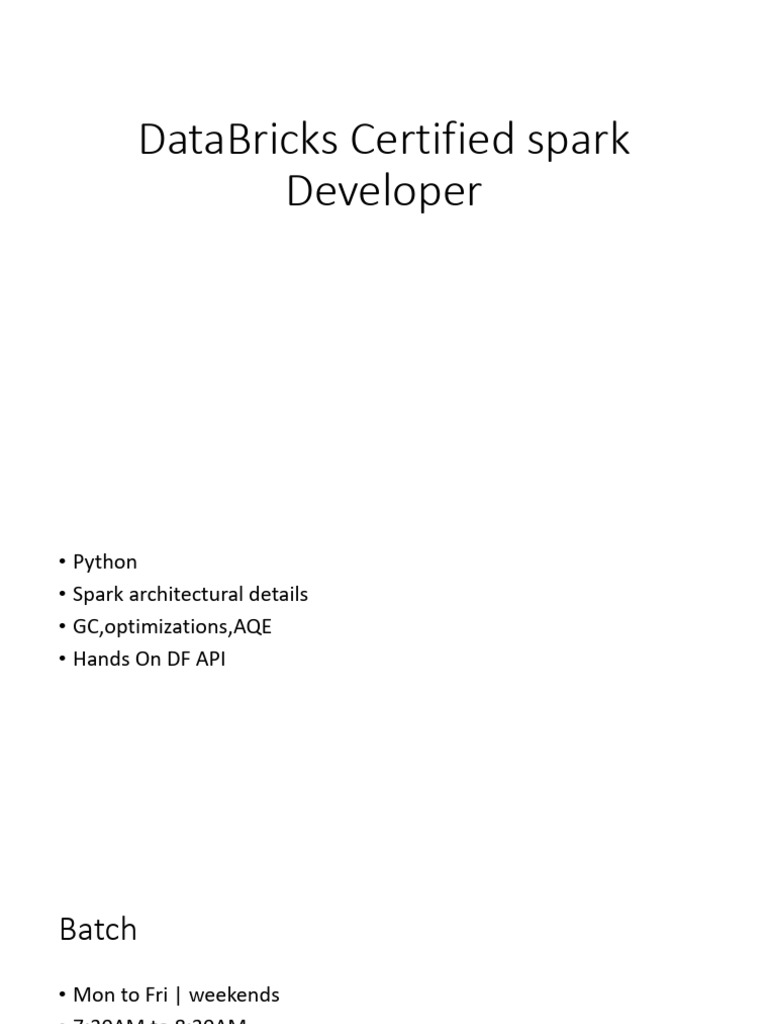DataBricks Certified Spark Developer | PDF