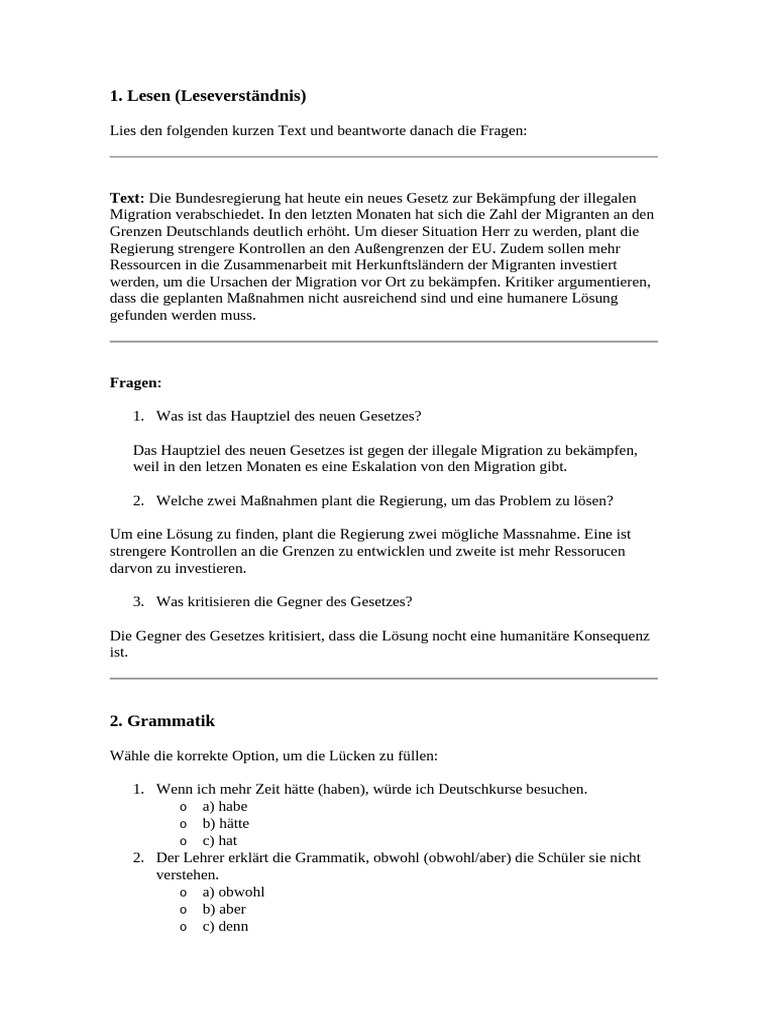 Lesen (Leseverständnis) : Text | PDF