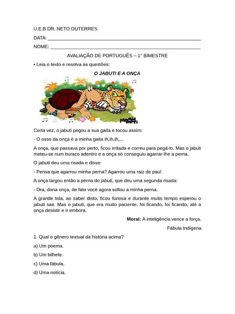 Fábula do Jabuti e a Onça | PDF