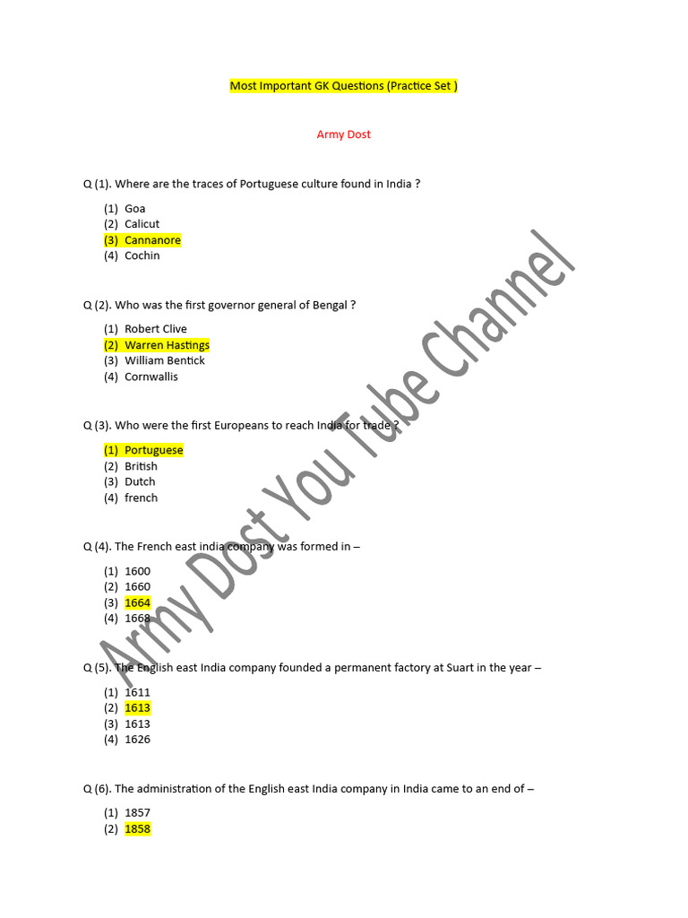 Most important gk questions 6 english pdf