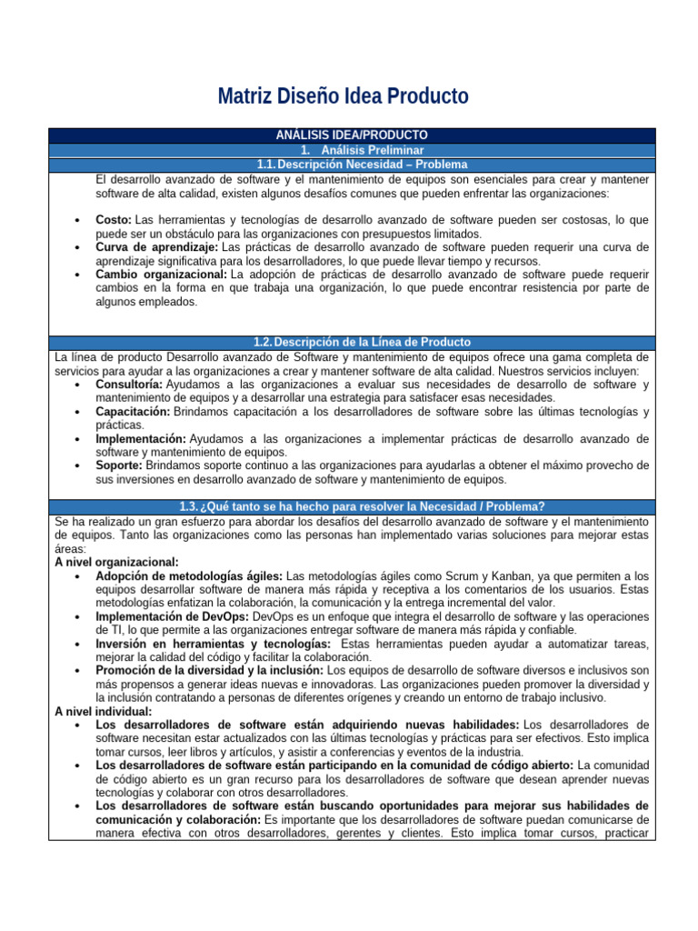 Anexo 2 - Matriz - Diseño - Idea - Producto | PDF