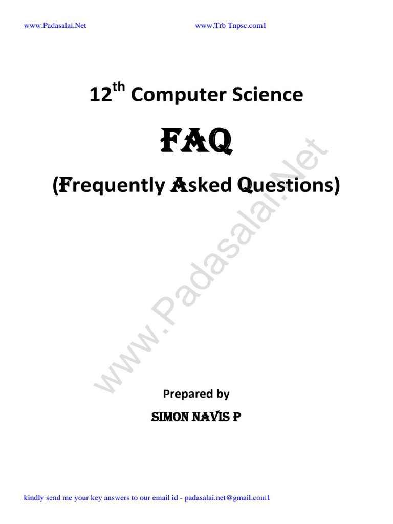 12th Computer Science Frequently Asked Questions English Medium PDF ...