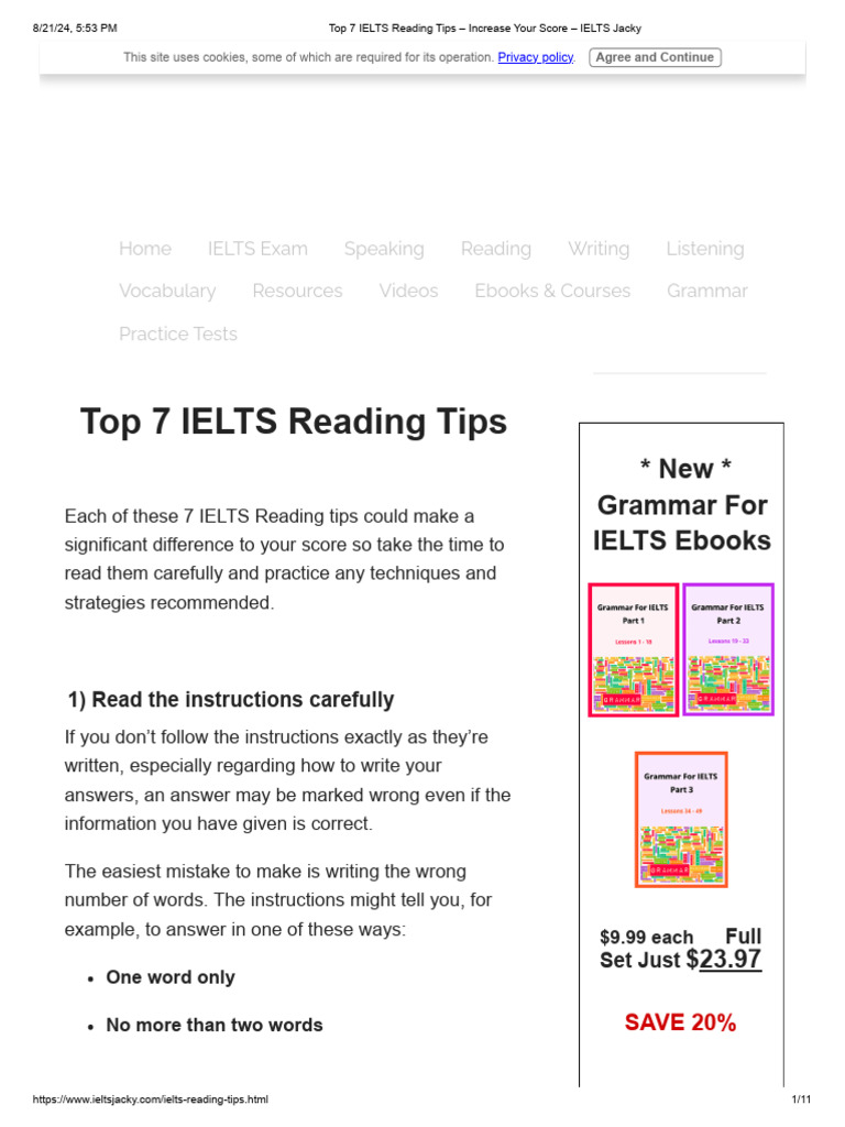 Top 7 IELTS Reading Tips - Increase Your Score - IELTS Jacky | PDF