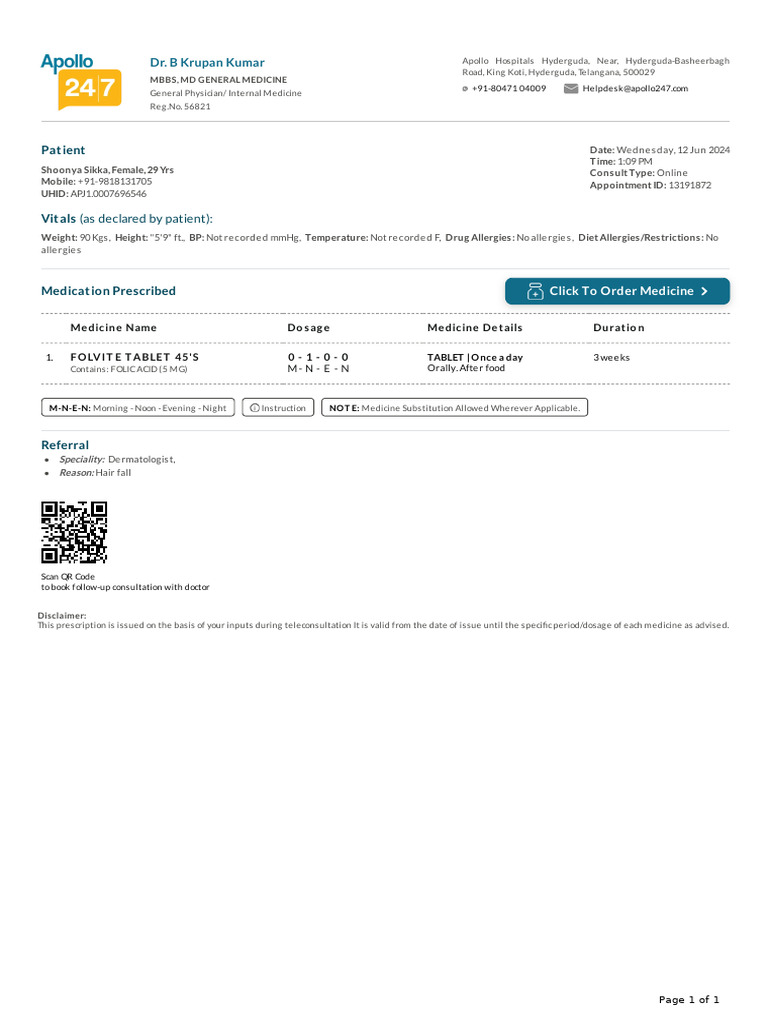 Prescription - Apollo 2471718177973560 | PDF