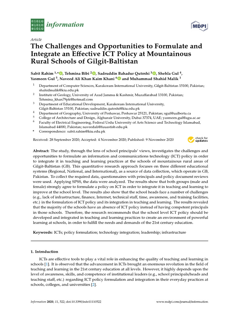 ICT Policy Challenges in Gilgit-Baltistan Schools | PDF | Information ...