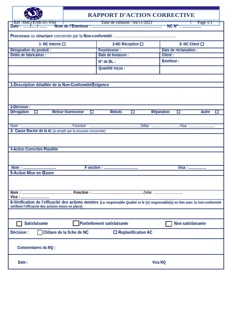 FICHE de Non Conformité SC | PDF