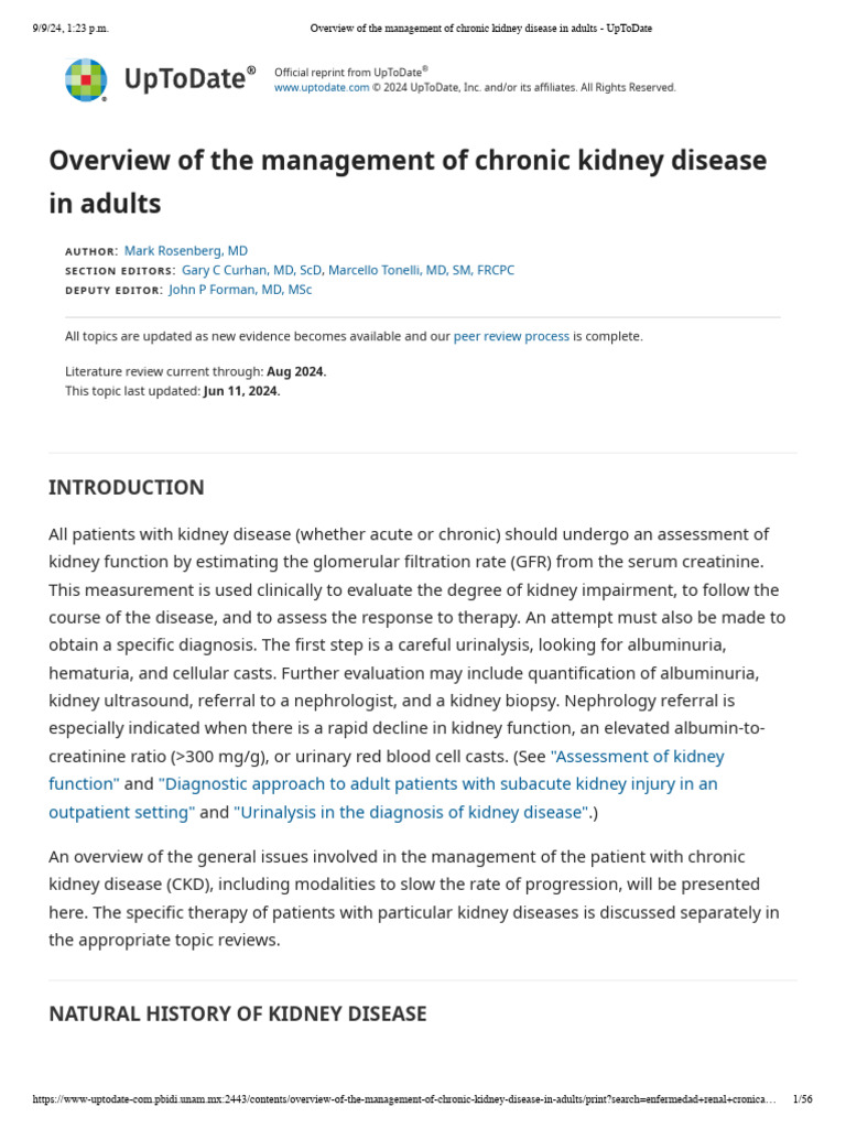 Overview of The Management of Chronic Kidney Disease in Adults ...