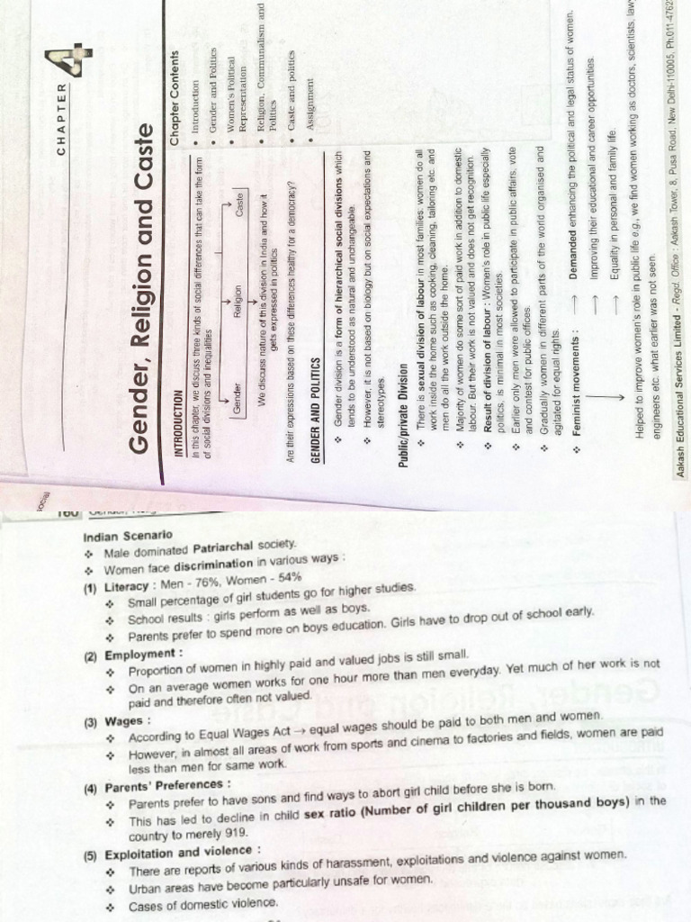 Gender caste politics notes class 10 pdf