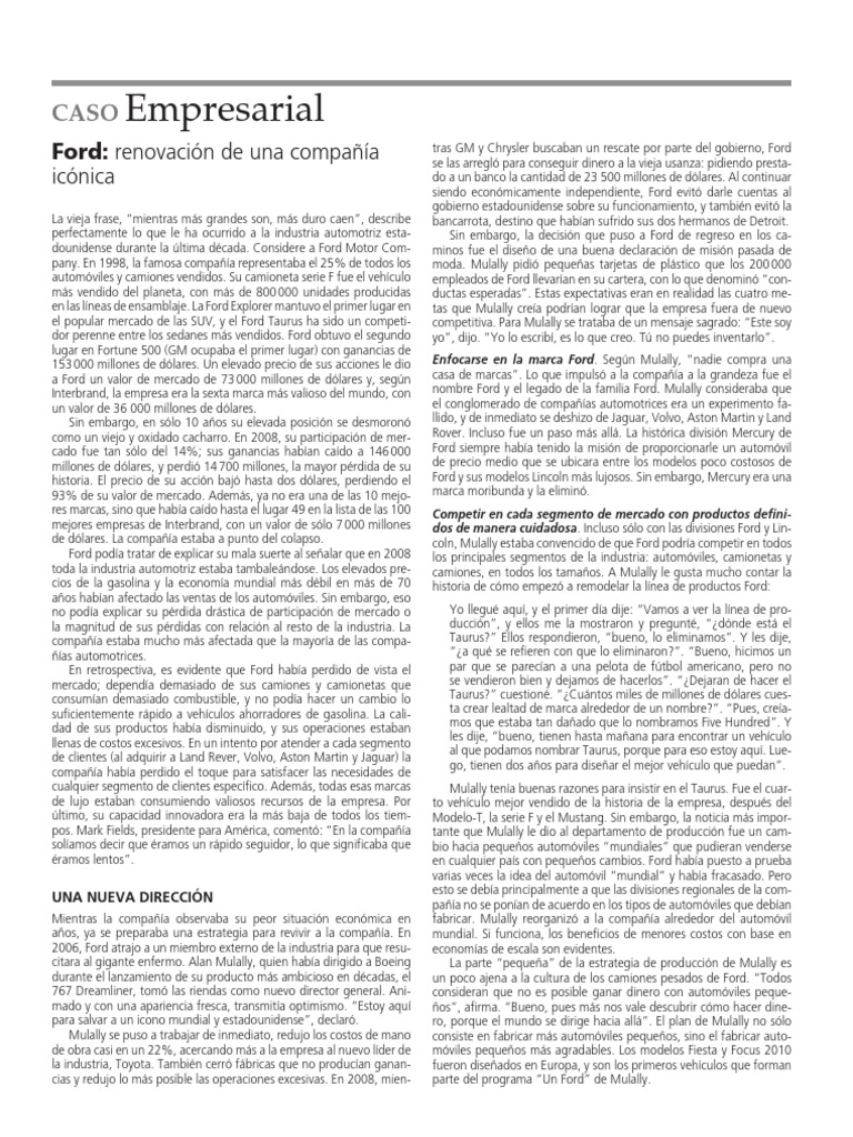 CASO EMPRESARIAL FORD-Renovacion de Una Compañia Iconica | PDF