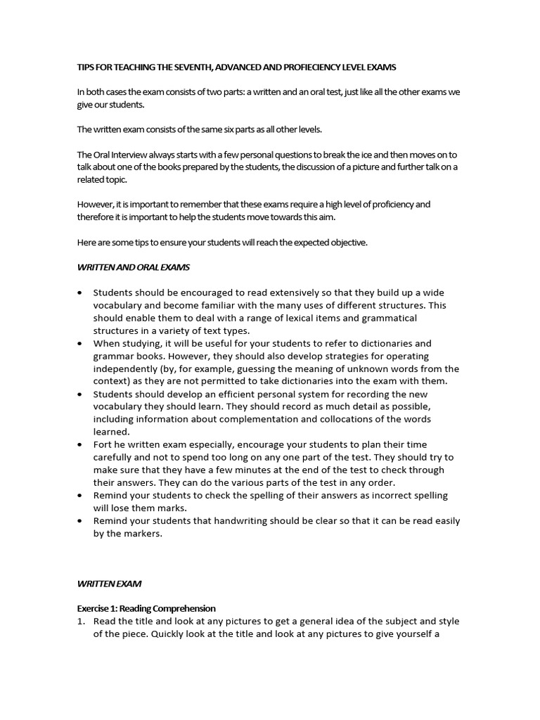 Tips For Teaching The Seventh, Advanced and Profieciency Exams | PDF ...