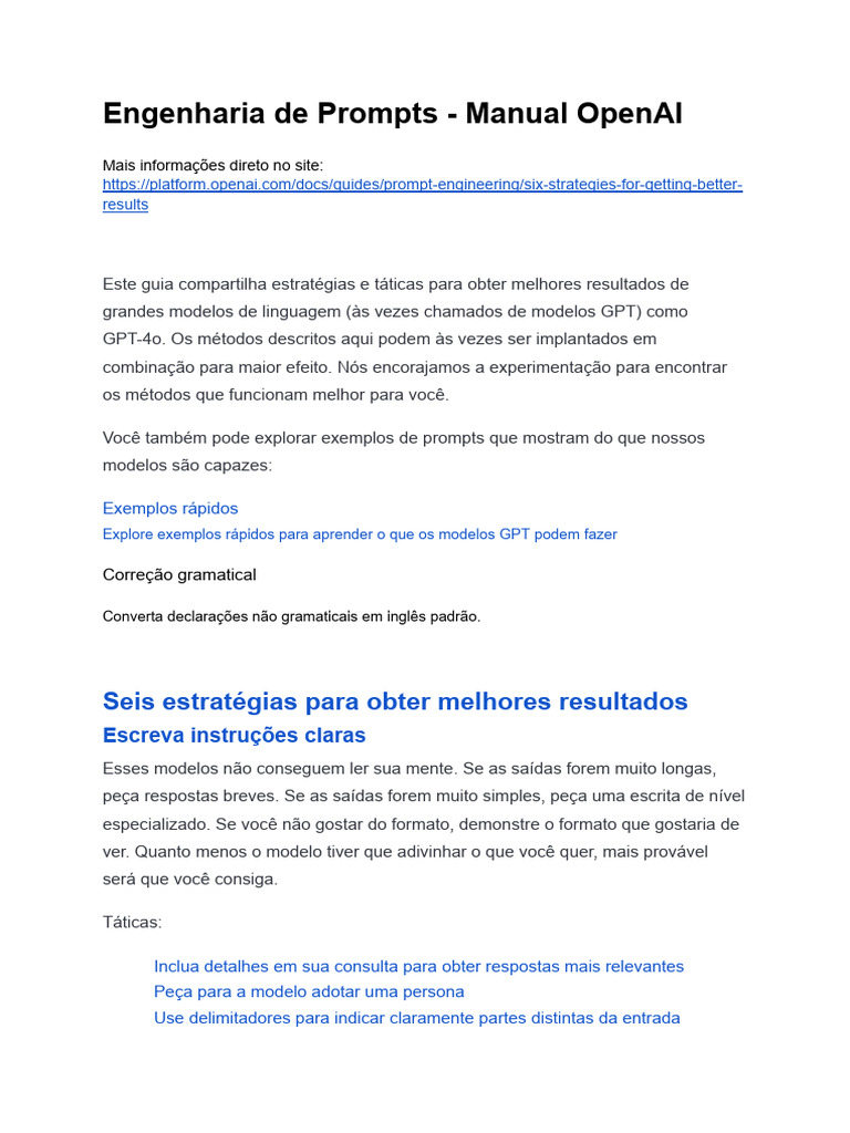 Engenharia de Prompts - Manual OpenAI | PDF