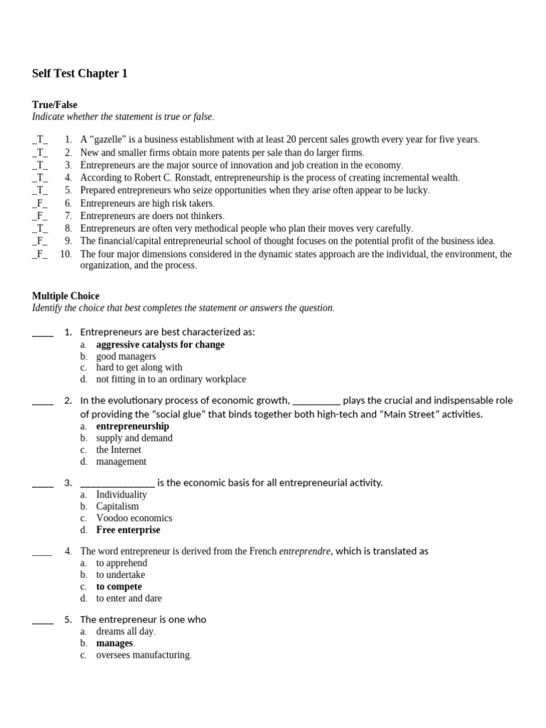 Self Test Chapter 1 | PDF