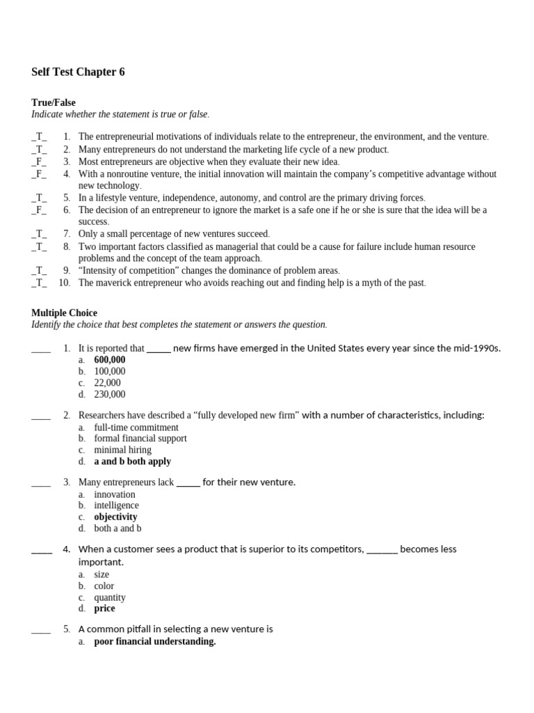Self Test Chapter 6 | PDF
