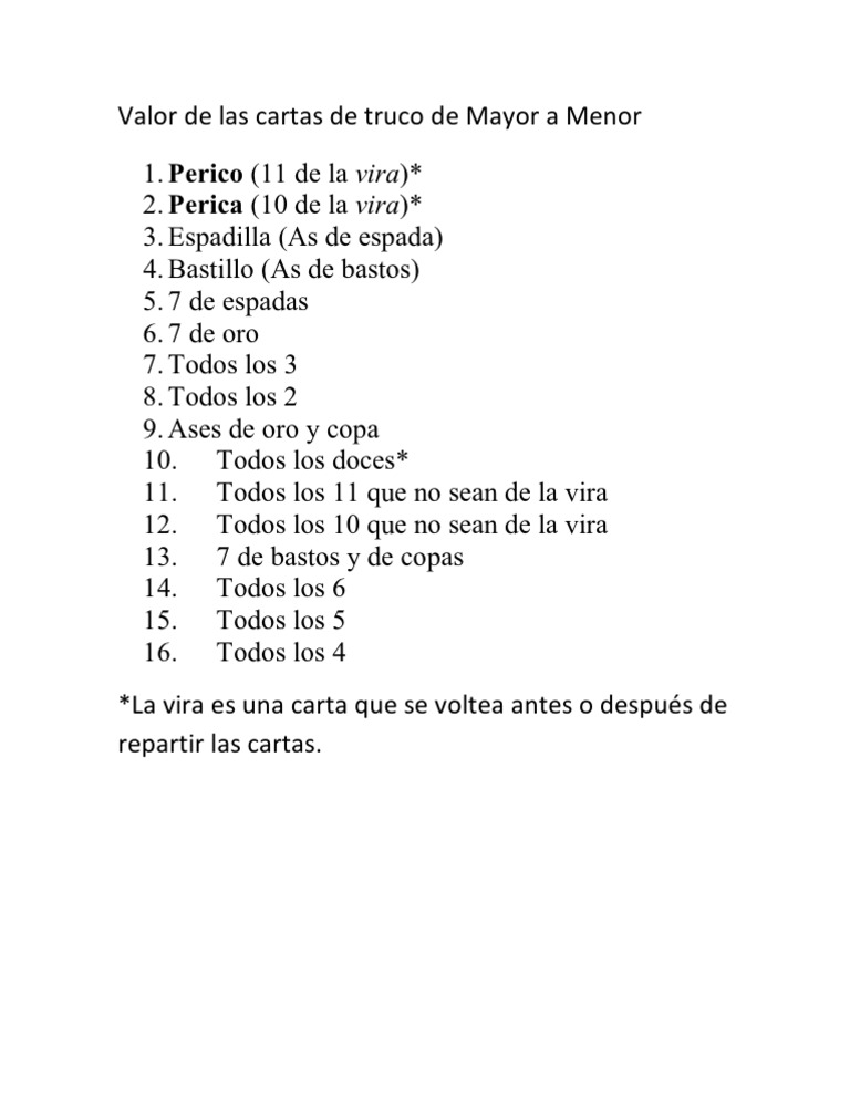 Valor Cartas Truco