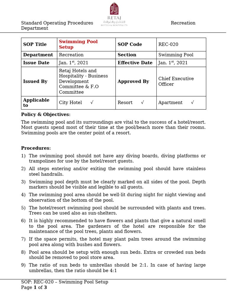 (REC-020) Recreation - Swimming Pool Setup | PDF | Swimming Pool | Swimming