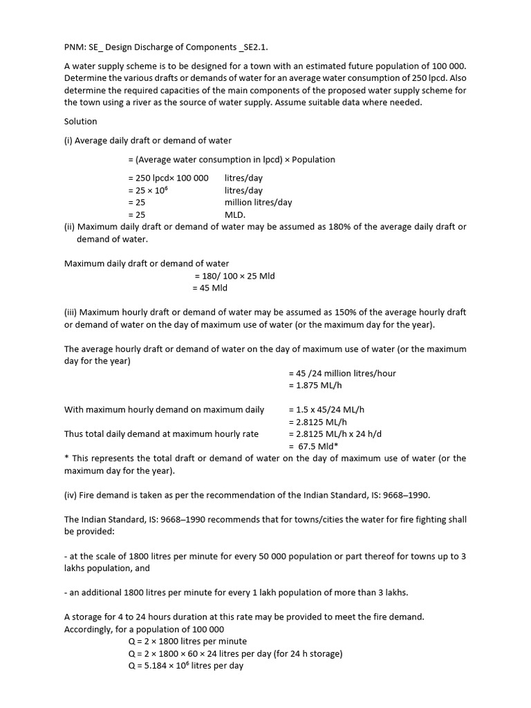 Numerical Examples - PNM - Design Discharges of Water Supply Units | PDF