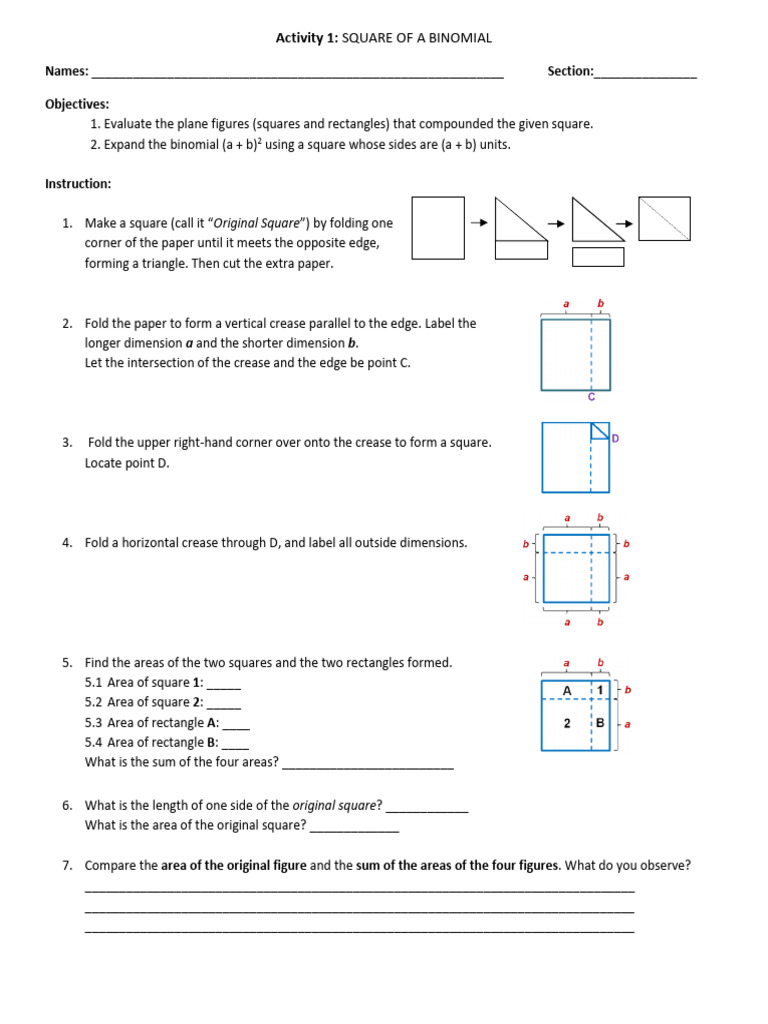 Activity 1 - SQUARE OF A BINOMIAL | PDF