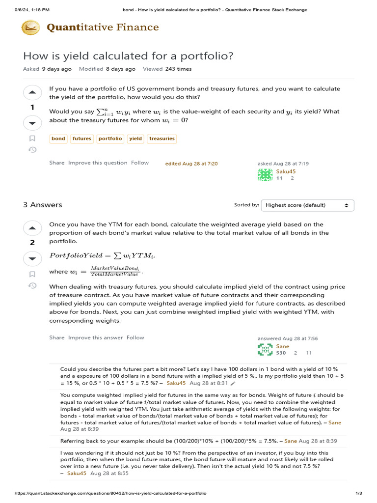 Bond - How Is Yield Calculated For A Portfolio | PDF