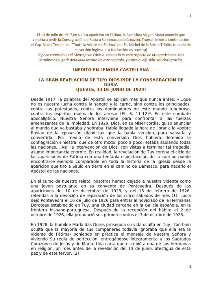 La Gran Revelación De Tuy Dios Pide La Consagración De Rusia Fr