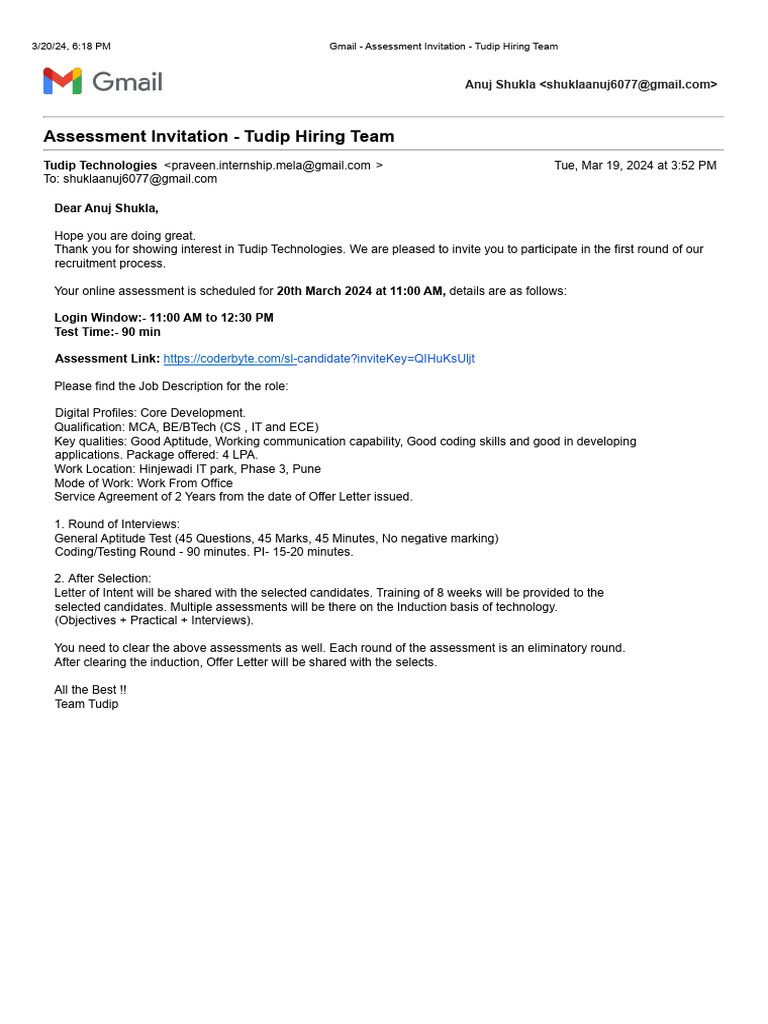Tudip Technologies Assessment Invite | PDF