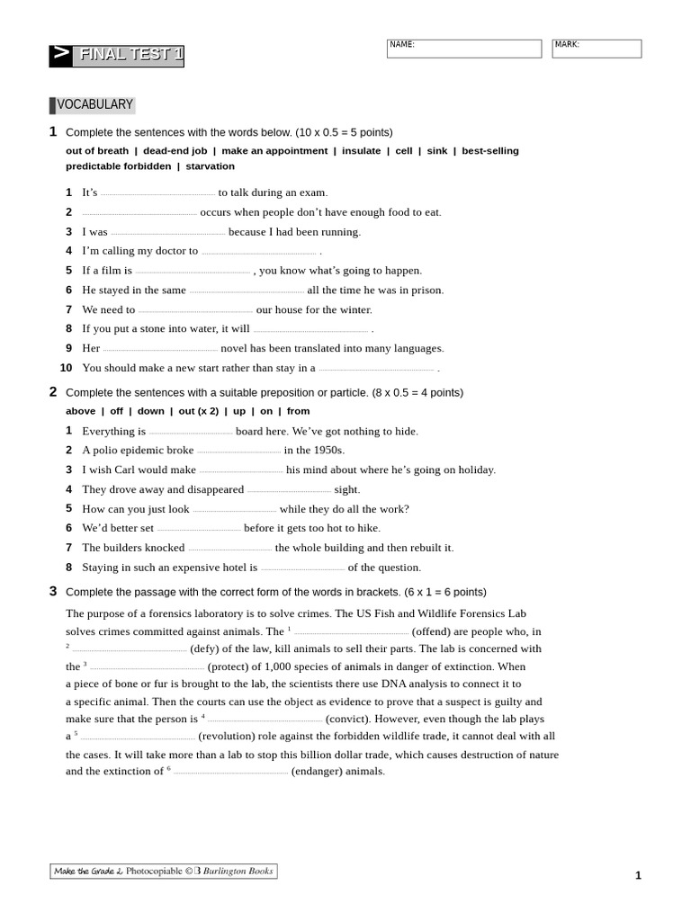 Vocabulary and Grammar Test Guide | PDF | Forensic Science | Linguistics
