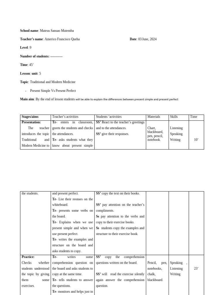 Lesson Plan Estagio | PDF