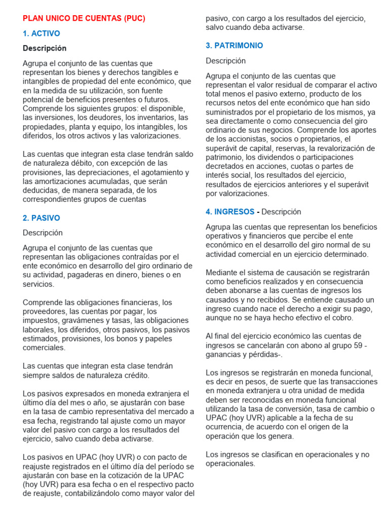 Definiciones PLAN UNICO DE CUENTAS | PDF