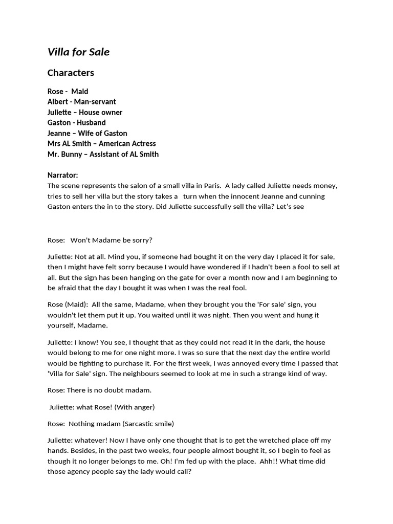 Main Script - Villa For Sale | PDF